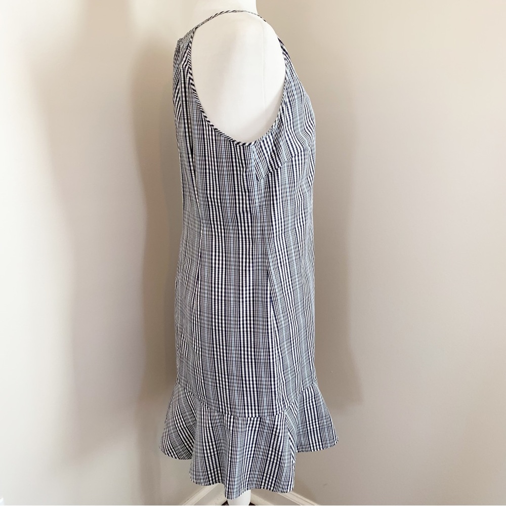 SOLD!  J CREW 6 Navy Blue Plaid Flutter Hem Flounce Halter V Neck Shift Dress - Picture 10 of 15